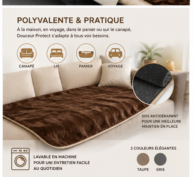Couverture ELCANOR Douceur Protect polyvalente lavable et antidérapante